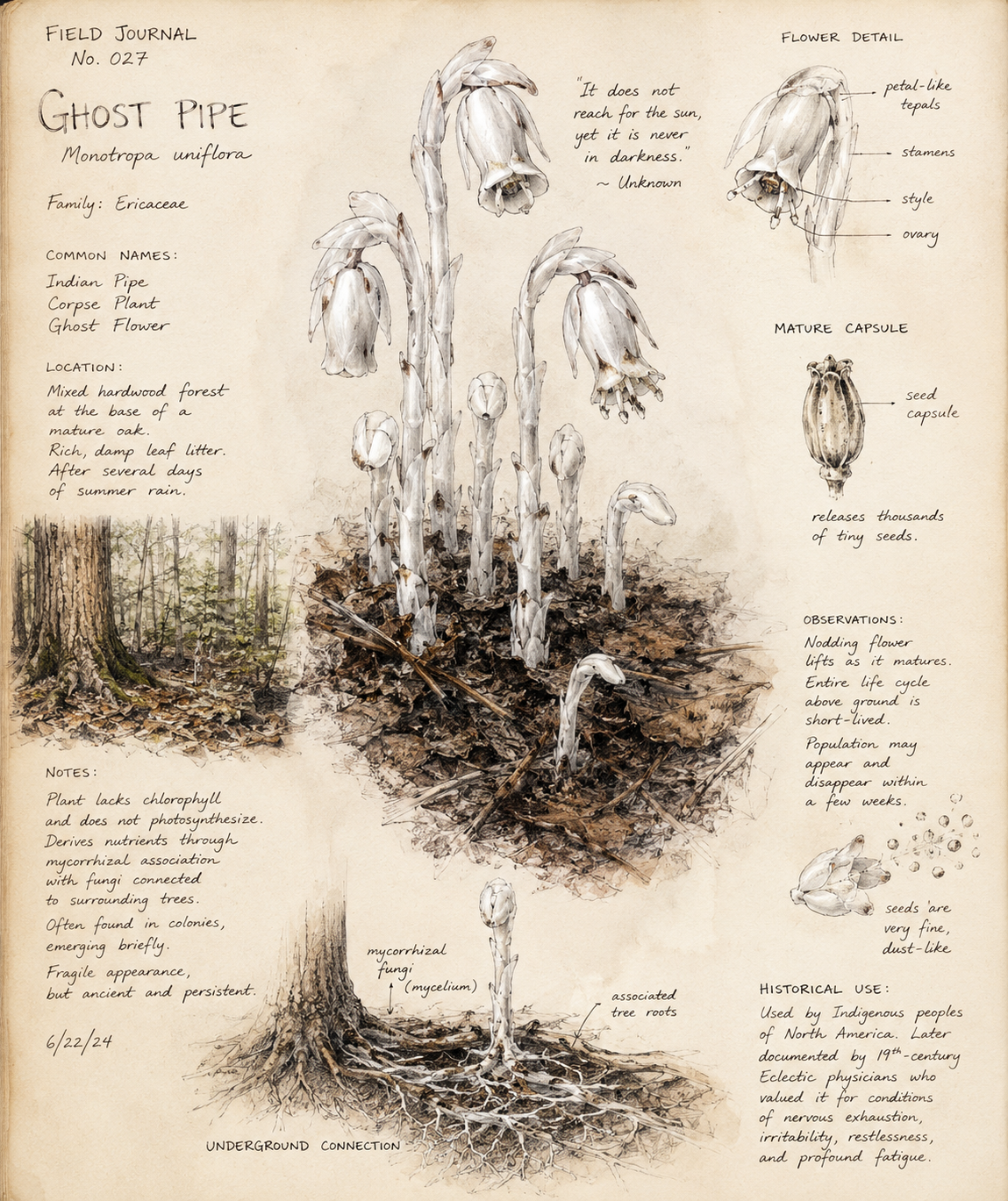 Field Study Journal No. 027 — Ghost Pipe: The Flower That Refused the Sun