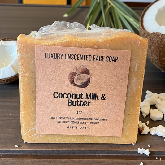 Coconut Milk & Butter Unscented Face Soap | Luxury Tallow-Free Facial Bar | Mary’s Pantry